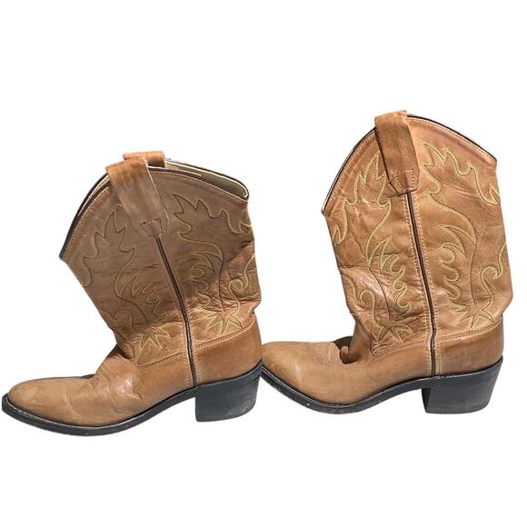 Old West Brown Leather Cowboy Boots Child Size 7.5 — Western, Rodeo, Classic - Picture 2 of 6